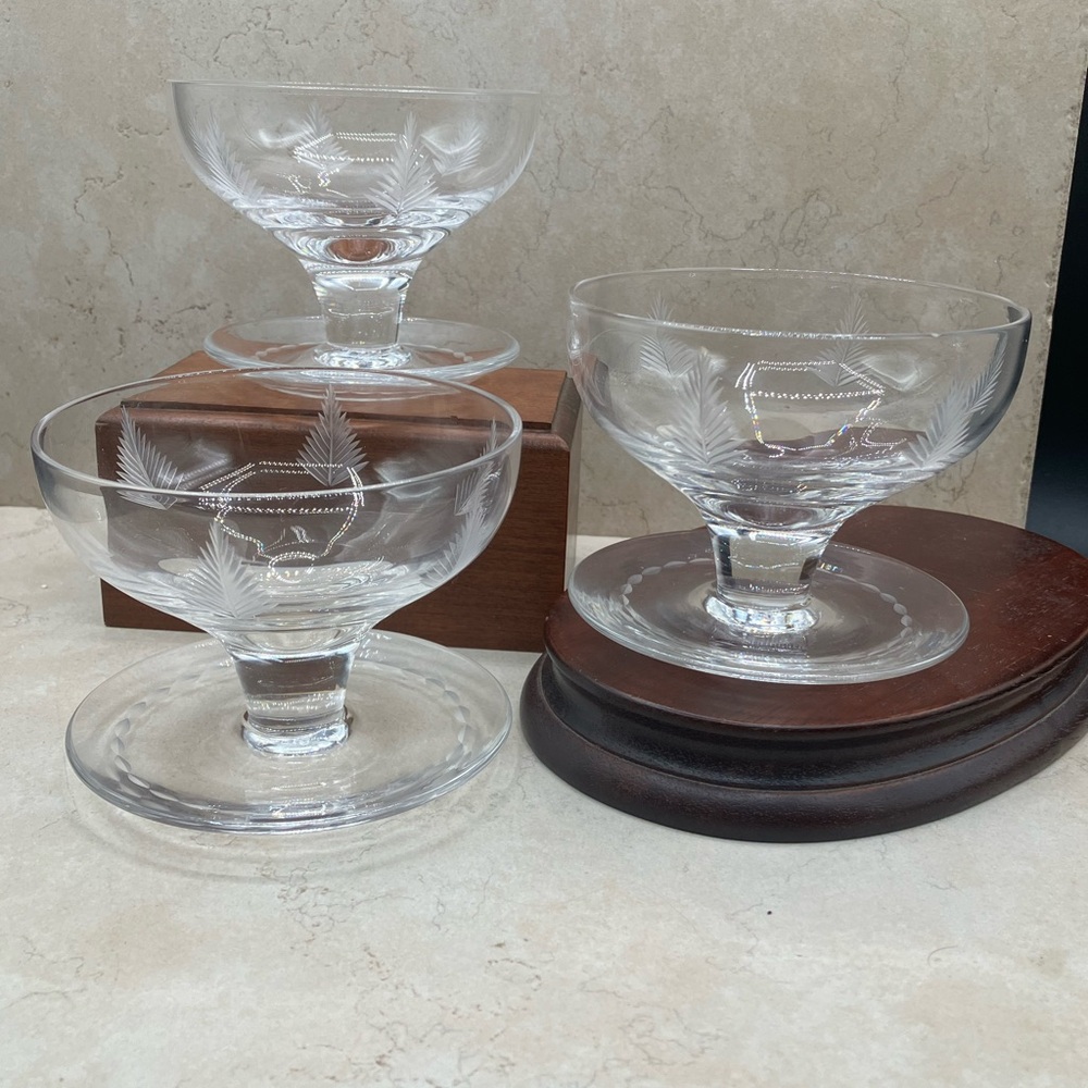 MCM 1960's Stuart Crystal Coupe Shrimp Cocktail Glasses Woodchester Set of 3